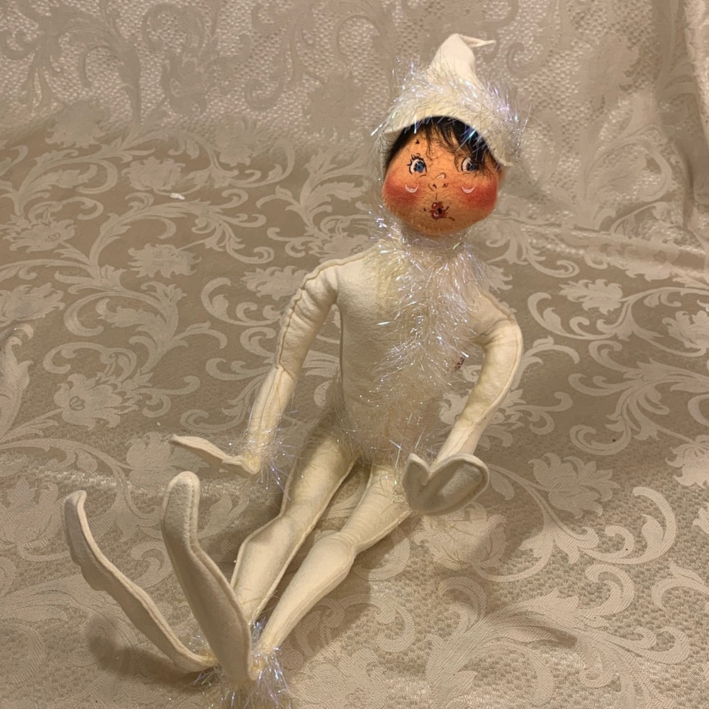 Vintage 22” ANNALEE  WHITE FROSTY WINTER TINSEL ELF DOLL - Picture 2 of 8